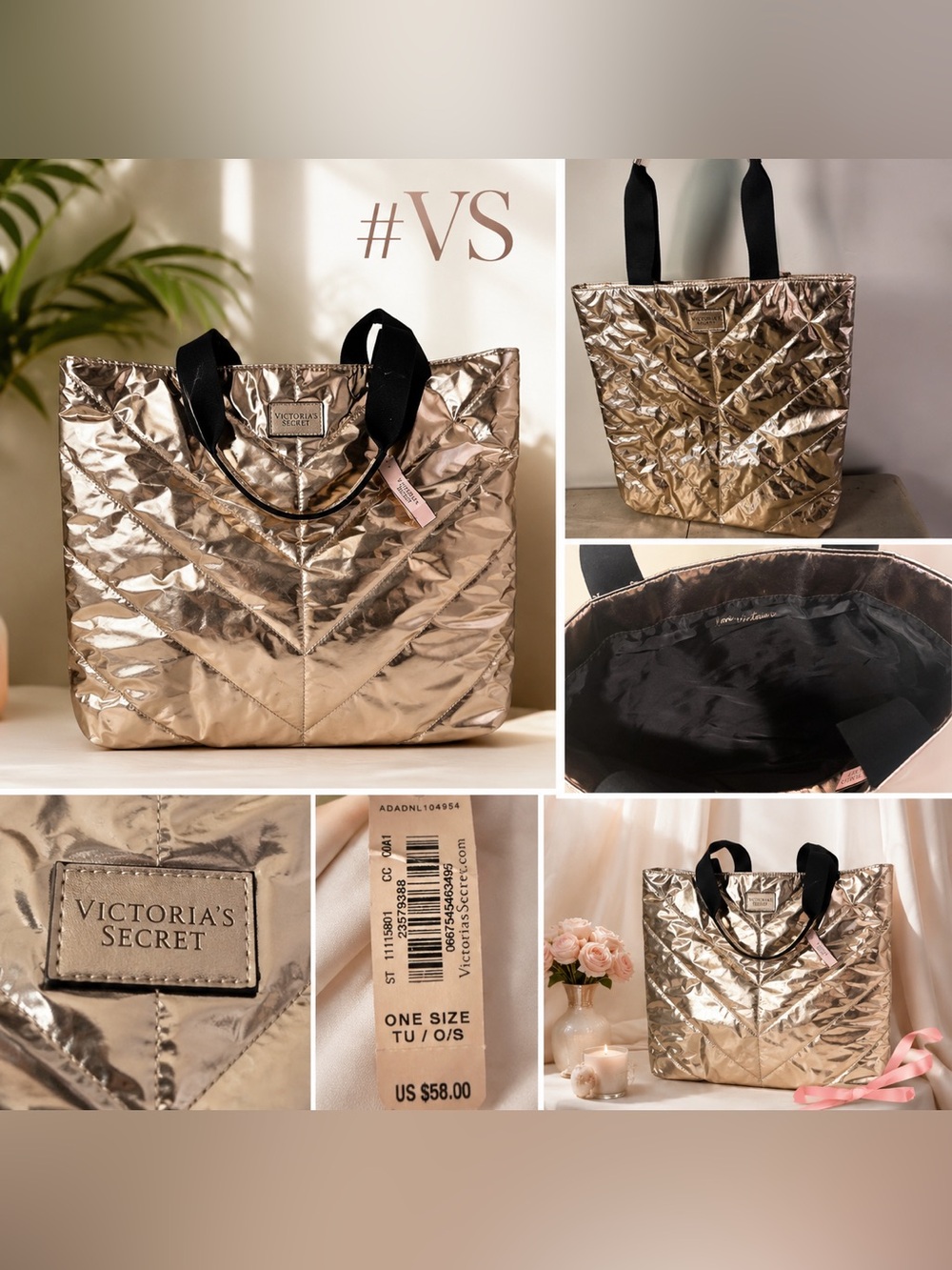 NWT Victoria's Secret Metallic Gold Quilted Tote Jacket Cover
